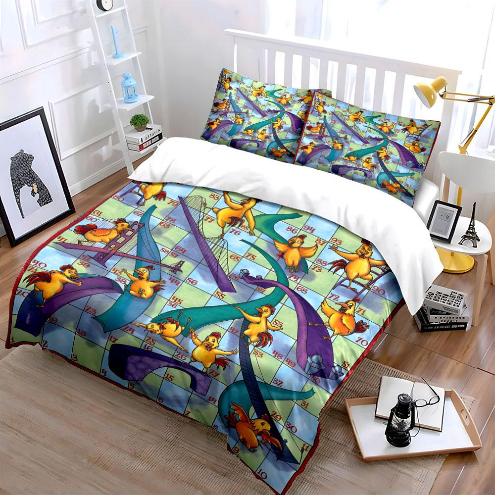 Fun Chicken Board Game Bedding Set for Kids Luxury Gift 3pcs Digital Print Comforter Set Soft Comfortable Breathable