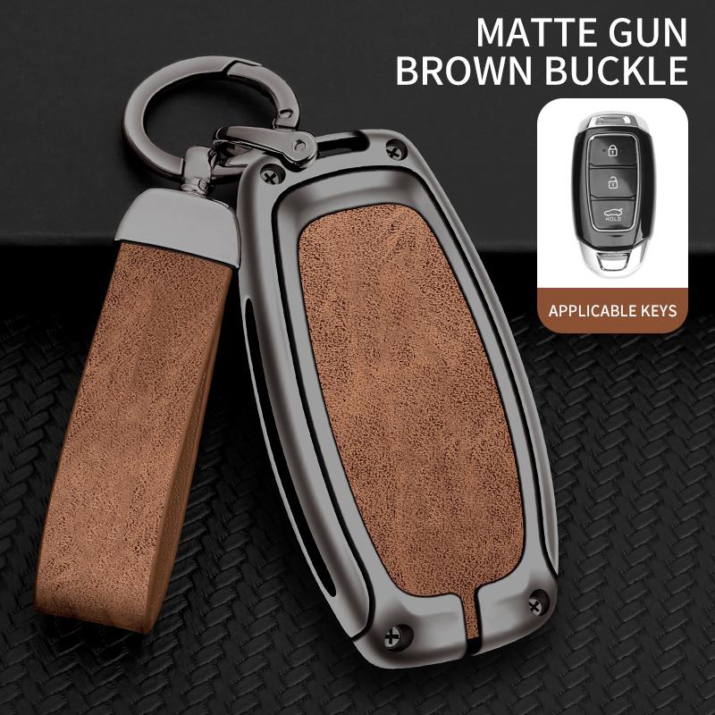 Zinc Alloy Leather Car Key Fob Case For Hyundai I30 Ix25 Ix35 Elantra Kona Solaris Azera Grandeur Ig Tm Accent Santa Fe Key Fob