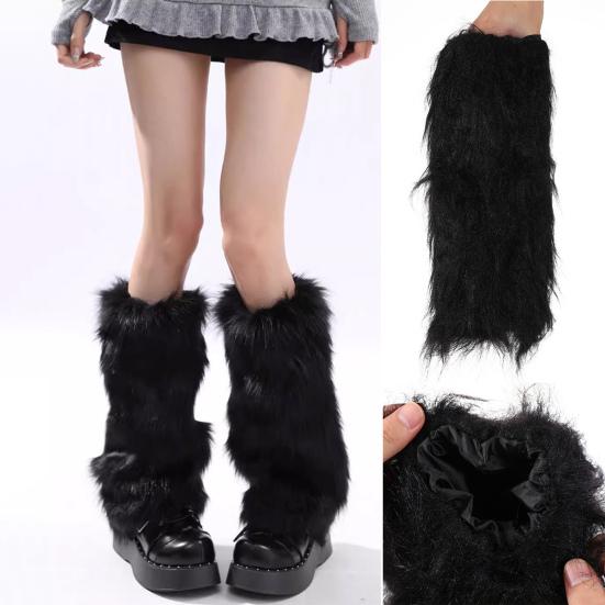 Faux Fur Leg Warmers Women Solid Color Fuzzy Long Boot Covers Fluffy Shaggy Leg Warmers for Christmas Costume Nightclub Street Wear