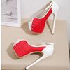 Fashion Patchwork Buckle Slide Sandals Women 16 Cm Super High Heel Large Size Women Sandals Comfortable Patent Leather Party Dress Shoes