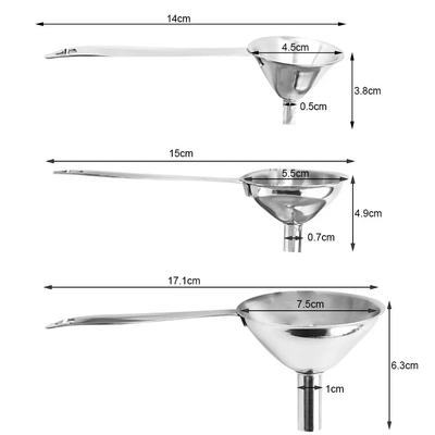 3pcs Stainless Steel Funnel Set Hanging-ring Mountable For Home Kitchen Oil Juice Jams Spirits Transfering Hand Tool Parts