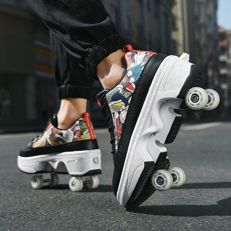 Transformable Dual-Use Roller Skates: 4-Wheel To Inline, Ice, & Walking Shoes