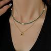 High Quality French Niche Turquoise Beaded Emerald Natural Freshwater Necklace Double Stacked Temperament Women