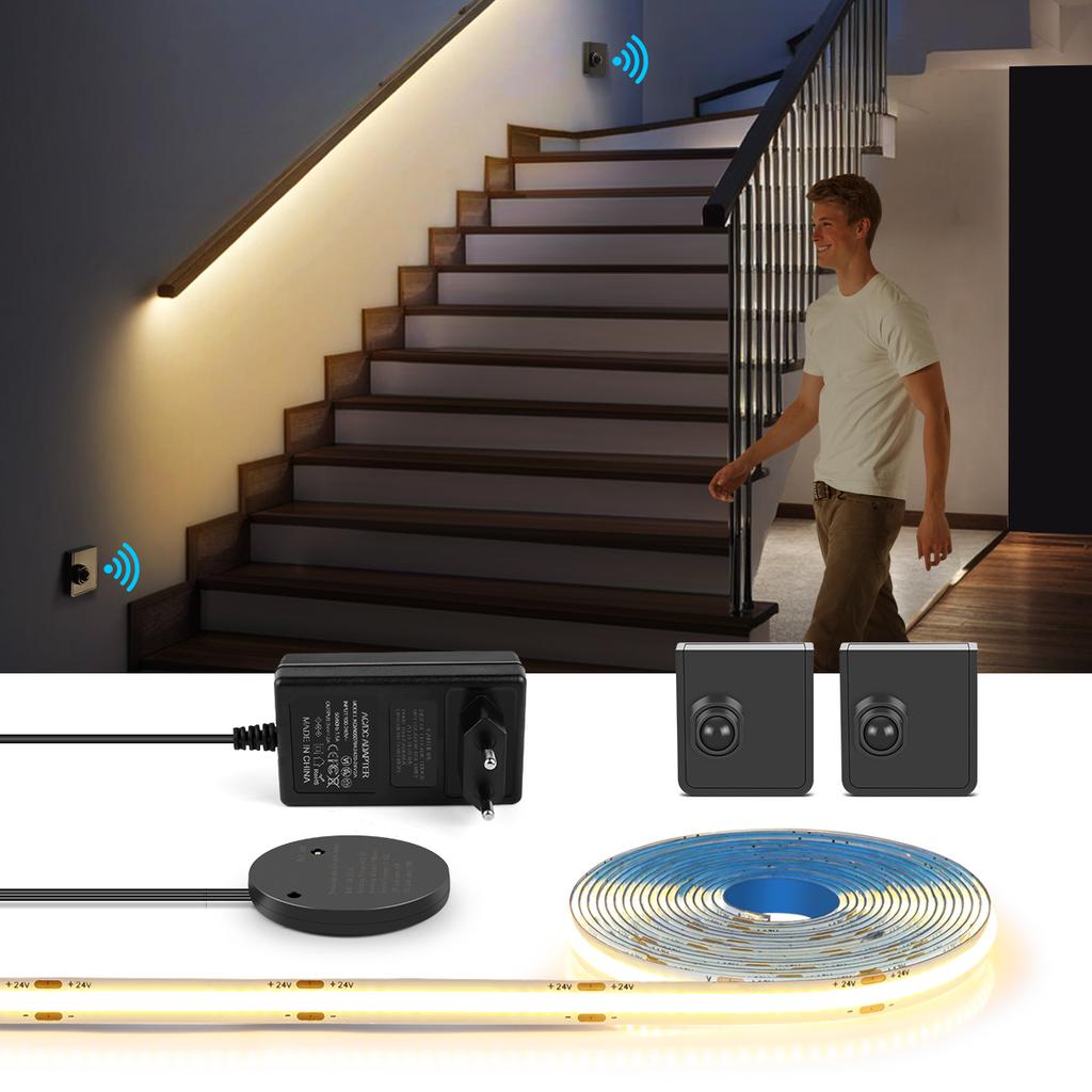 LED Light with Movable One / Dual Sensors night lights COB Lamp 220V 110V To DC 24V PIR Motion Sensor Stairs Bedroom Night Light 4