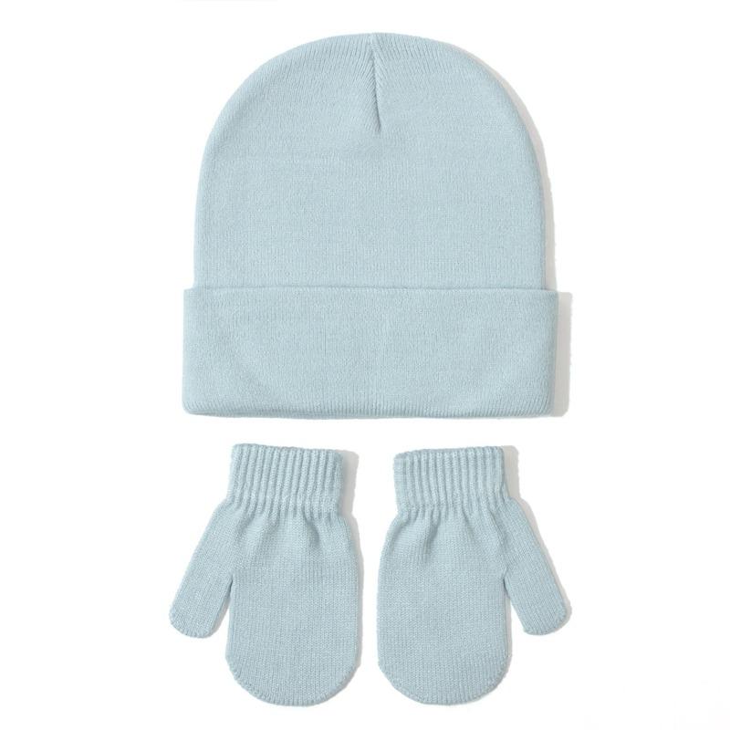 Autumn Winter Boys Girls Knitted Hat Glove Set Fashion Joker Solid Color Thick Soft Warm Wool Hooded Party Photography Props