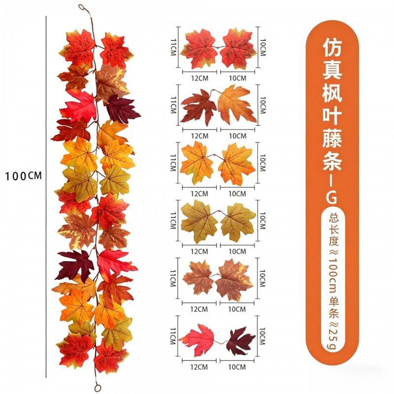 Artificial Maple Leaf Vine Fall Decor Black Leaves Harvest Season Home Decoration Silk Floral Garland