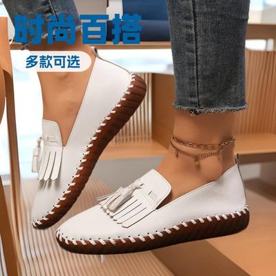 Large Size Tassel Pure Hand-Sewn Bottom Round Head Casual Single Shoes Women'S 25 Soft Sole Solid Color One-Pedal Shoes