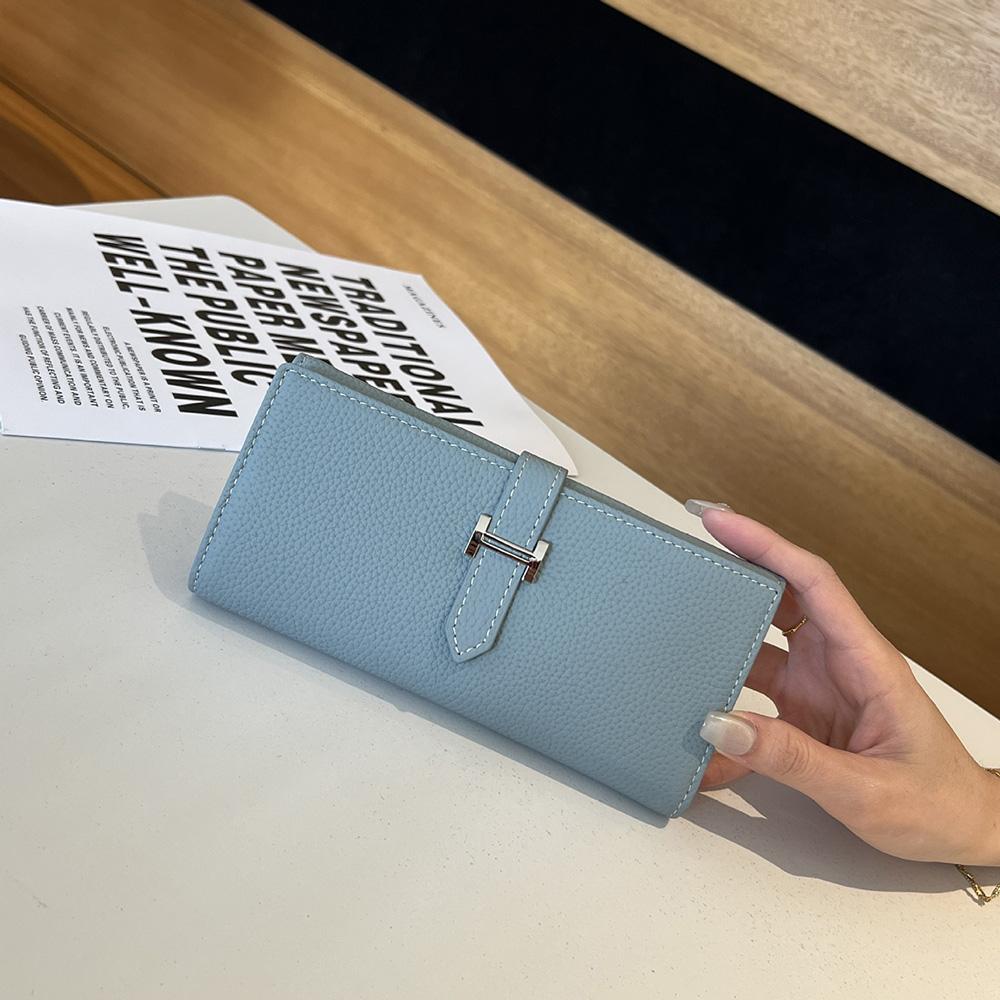 

Длинный кошелек из натуральной кожи первого слоя коровьей кожи, женские кошельки, клатчи, брендовый стиль H, застежка, бумажник, высокая вместимость, кошелек для телефона без логотипа светло-синий