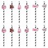 12pcs Pink Halloween Straws Ghost Skeleton Spider Drinking Paper Straws Halloween Party Decoration Trick or Treat Paper Straws
