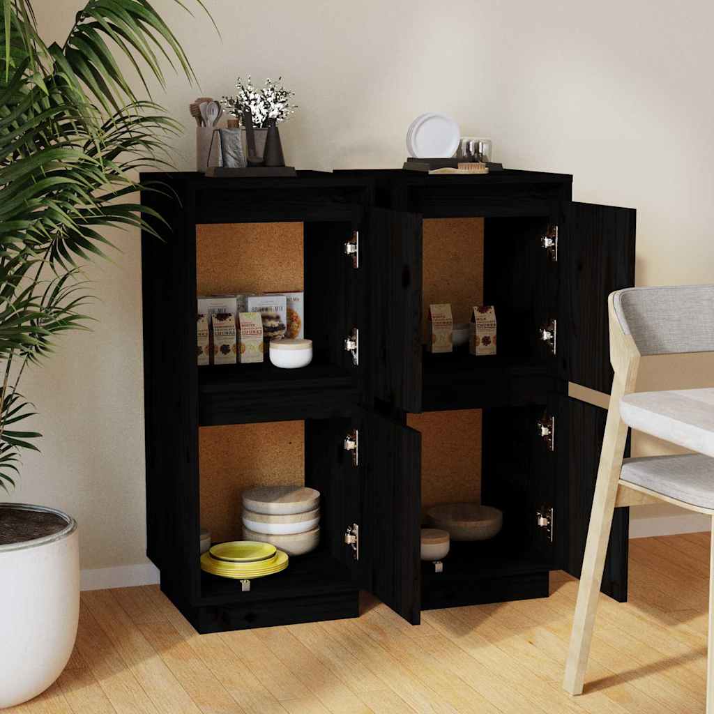 vidaXL Sideboards 2 Stk. Schwarz 31,5x34x75 Cm Massivholz Kiefer