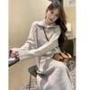 Women's Polo Collar Knitted Dress Loose French Sle Bottoming Inner Wear Mid-Length Over-the-Knee Sweater Skirts