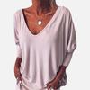 women's Loose Batwing 3/4 Sleeve V Neck Button Decor Casual Tunic Top Oversized Blouse