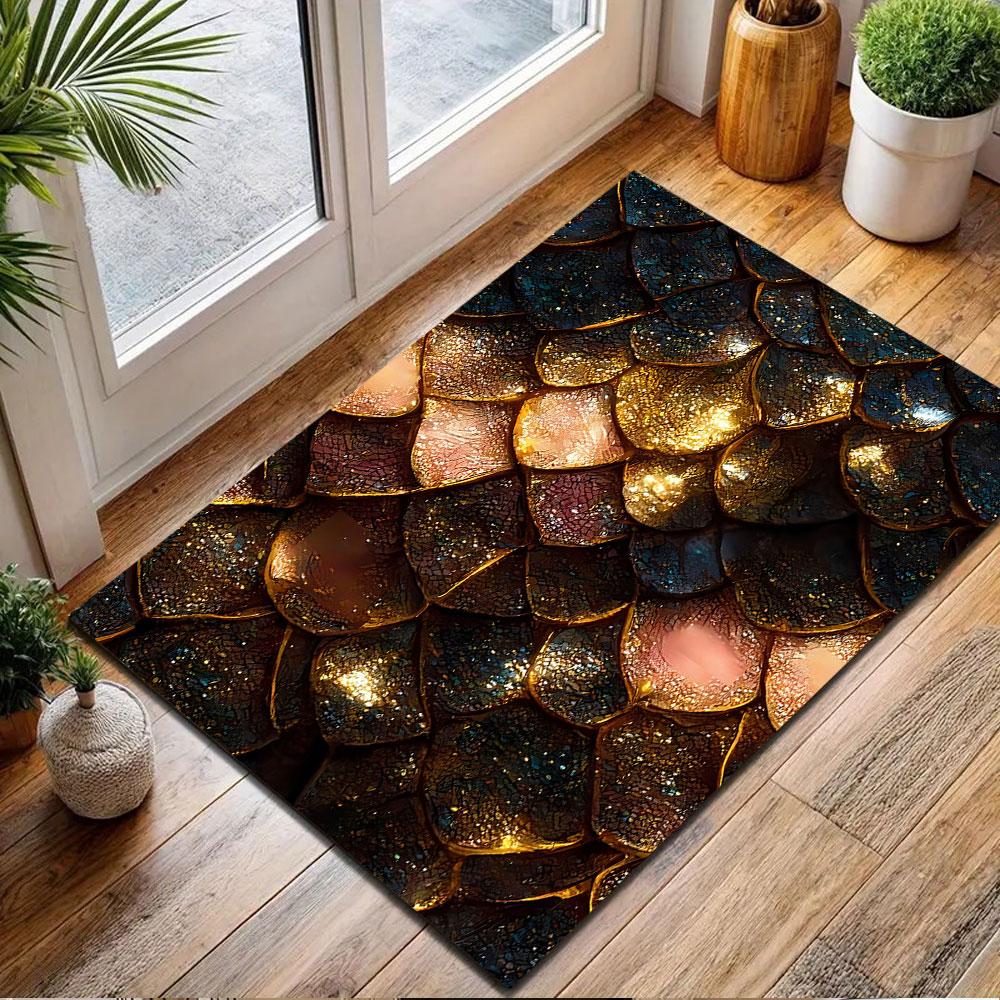 Glittering Dragon Scales Design Patterned Carpet, Non Slip Mat Suitable for Living Room and Bedroom Sofas