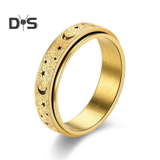 Anello da donna e da uomo Anello con stella della luna Fidget Spinner Anello antistress in acciaio inossidabile per coppie Anello rotante Regalo di gioielli