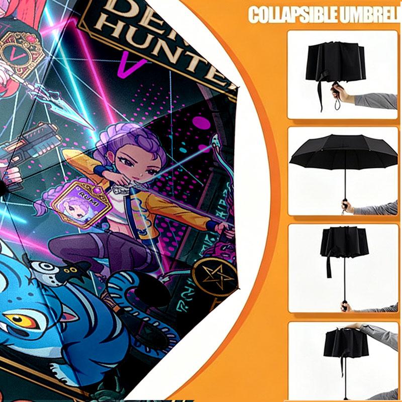 Custom Name Personalized Kpop Demon Hunter Print Umbrella, Auto Open Close, 8‑Rib Sturdy Frame, Commute Camping Hiking Use, Birthday Gift