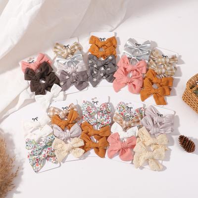4set Random Color Hair Bows Clips For Baby Girls Cotton Bowknot Hairpins Barrette New Headwear Bow Clips Kids Hair Accessories G