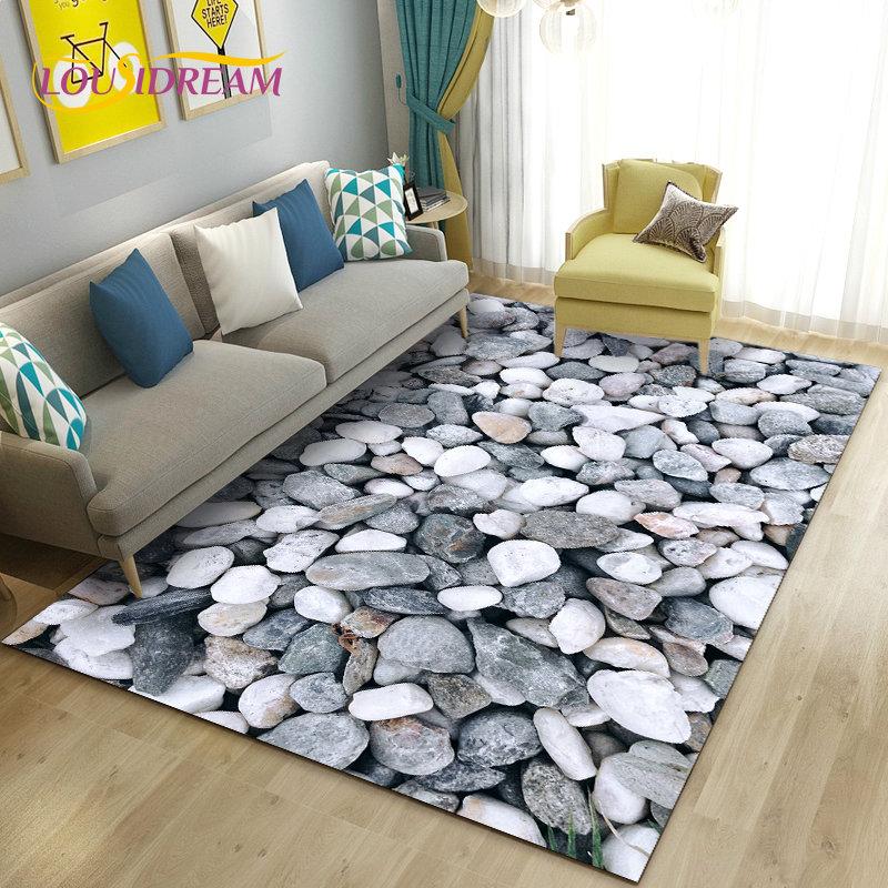 3D Colorful Cobblestone Stone Area Rug,Carpet Rug for Living Room Bedroom Sofa Doormat Kitchen Decoration,Kid Non-slip Floor Mat