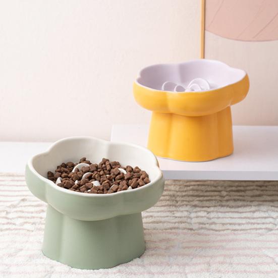Ceramic Slow Feeder Pet Bowl Dogs Cats Anti-Choking Slow Eating Food Bowl Elevated