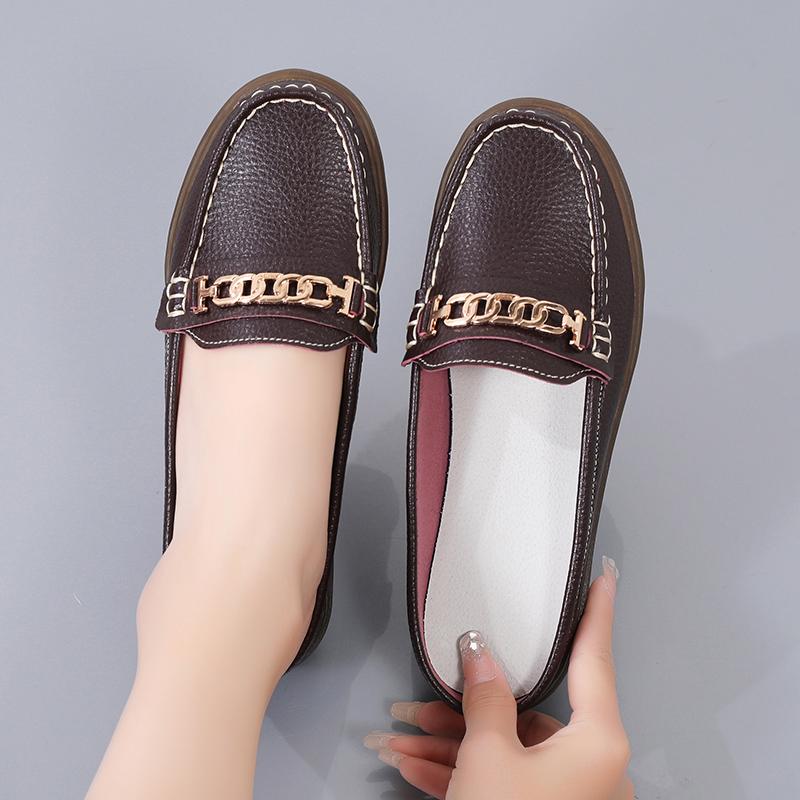 Genuine Leather Women Flat Heel Sandals Non-Slip Comfortable Soft PU Insole 2.5cm Heel Sizes 35-44 Beige Orange Black