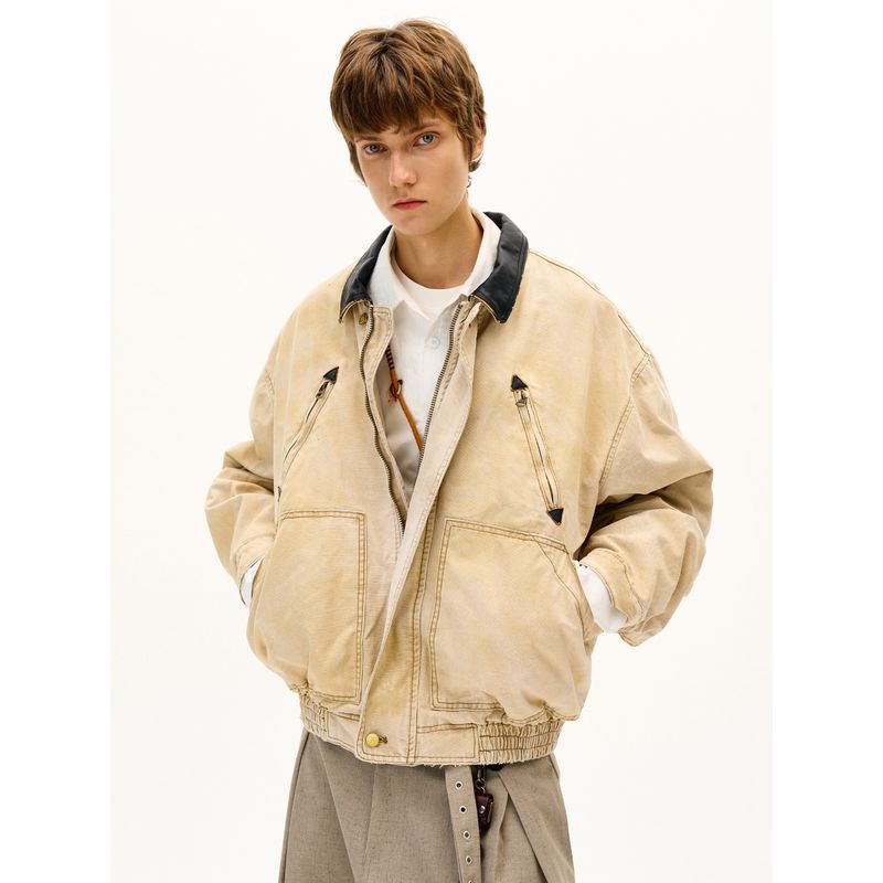 Madwitch American Retro Distressed Barn-Style Workwear Jacket Cotton Coat for Men and Women, Loose and Cool Design Jacket