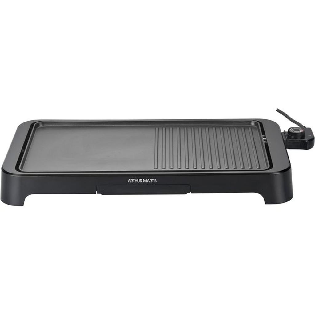 Plancha Grill électrique - ARTHUR MARTIN - AMPL204 - 2000 W - Double zone - Plaque anti-adhésive - Thermostat réglable - Noir