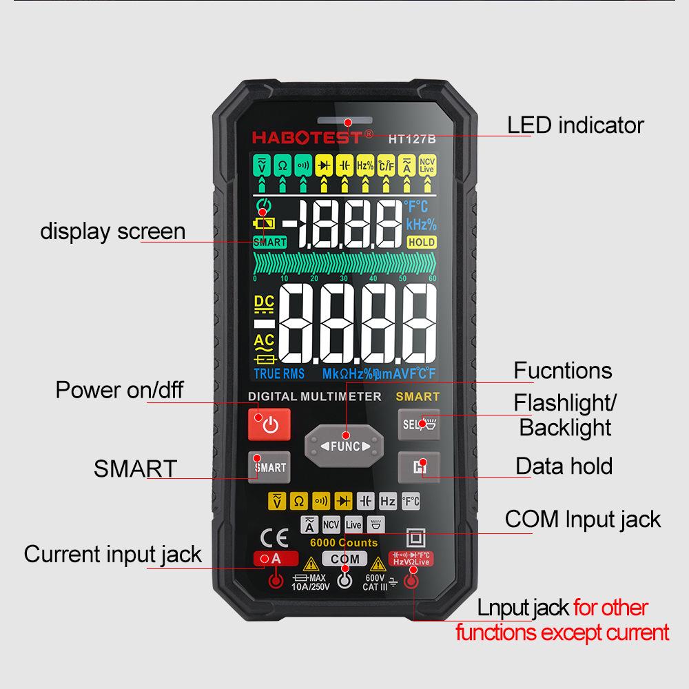 HABOTEST HT126A/B Precision Digital Multimeter - Smart Electrician Anti-Burn Universal Measuring Meter
