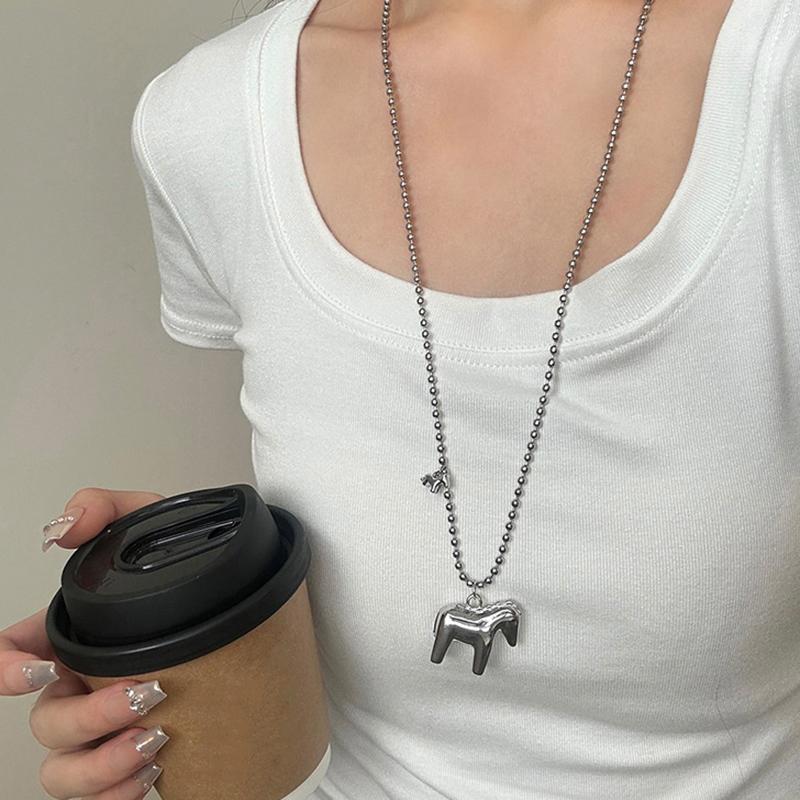 Pony Anhänger Lange Halskette Für Damen Herren Hip-Hop Punk Pulloverkette Schmuck