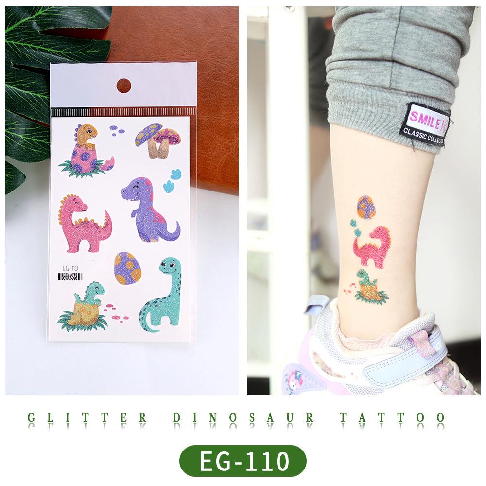 Ruikalong Glitter Animal Tattoo Stickers for Kids - Cartoon Dinosaurs, Water Transfer Tattoos 120x75mm