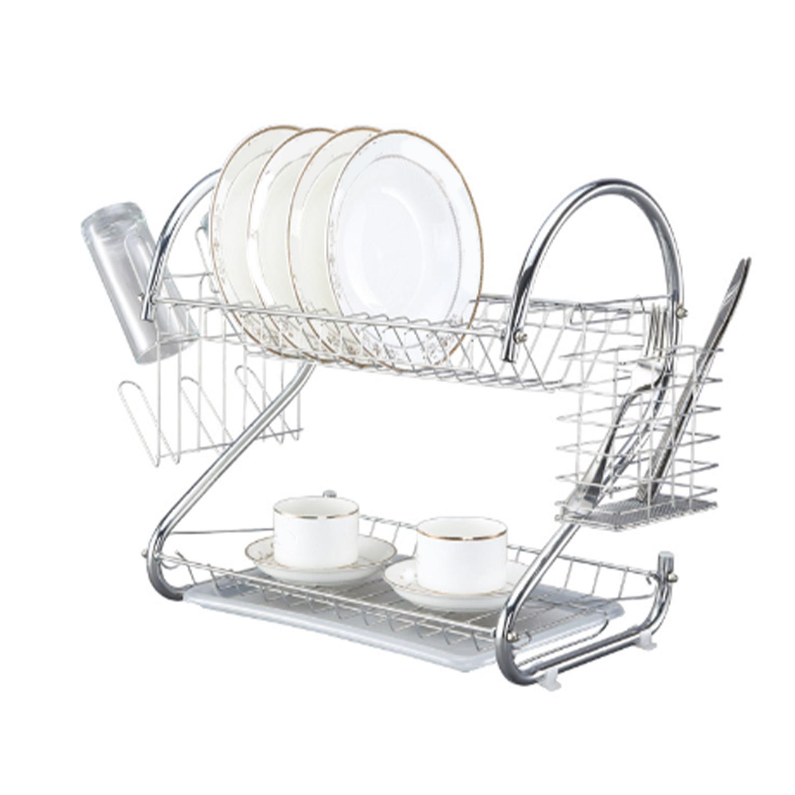 

2-х уровневая сушилка для посуды с большой емкостью, устойчивая поддержка, сушилки для посуды для домашней кухни