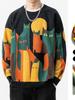 2025 American-Japanese Trendy Cat Pattern Round Neck Men's Sweater - Autumn Loose Fit Knitwear