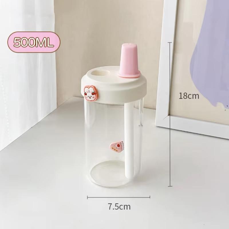 Large Capacity Pearl Milk Tea Glass Cup with Straw, Simple Design Plastic Water Bottle, Casual Style Drinkware for Daily Use