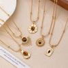 iF ME 5PCS Vintage Brown Opal Pendant Necklaces for Women Maillard Gold Color Metal Geometric Choker Necklaces Y2K Jewelry Accessories