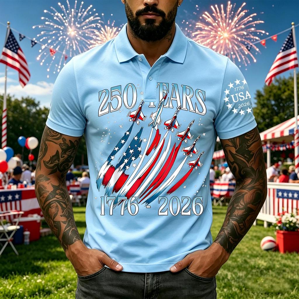 Men's Casual Short Sleeve Polo Shirt Independence Day Print 250 Years Commemorative Graphic Design Classic Fit Breathable Fabric