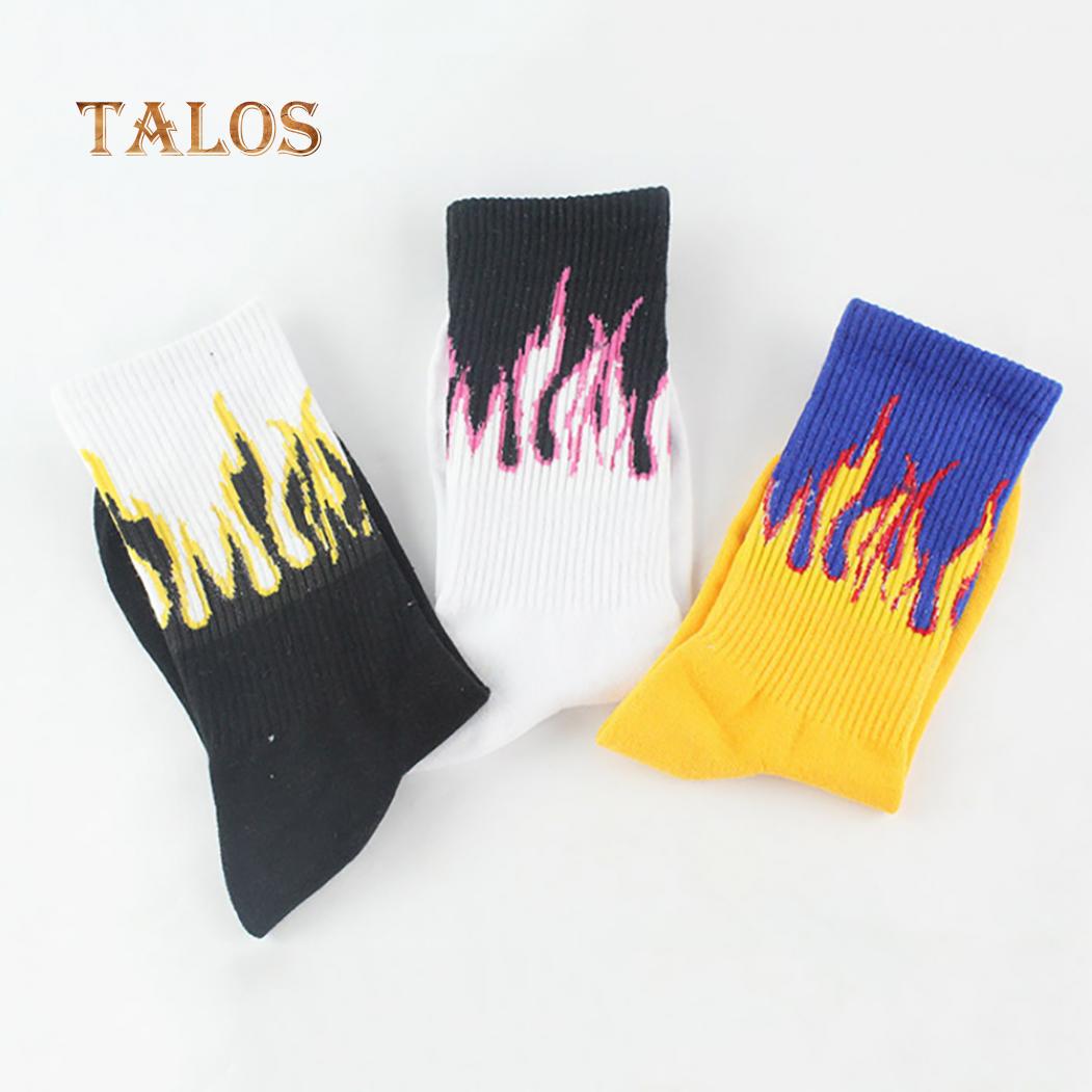 

TALOS Женщины Мужчины Пламя Печать Мягкий теплый хлопок Эластичные дышащие средние трубы носки