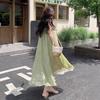 Green Mori Floral Suspender Dress Women's Summer New French Seaside Vacation Chiffon Irregular Long Dress