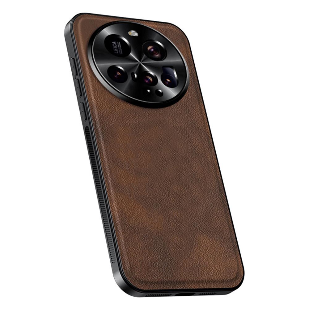 

For Xiaomi 15 Ultra Case PU+TPU+PC Phone Back Cover with Metal Lens Frame Brown