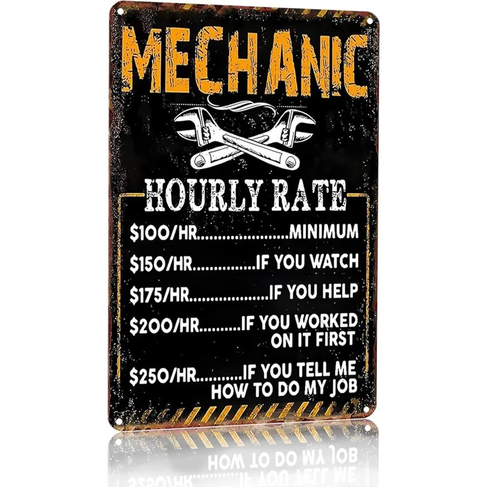 BestylezFunnyMechanicShopSign Bestylez Funny Mechanic Shop Metal Sign - Mechanic Hourly Rate Reproduction, Garage Wall Decor 20x30cm（7.8x11.8inch）