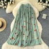 Women's High Waist Floral Chiffon Pleated Maxi Skirt A-Line Flowy Skirt for Summer Daily Wear