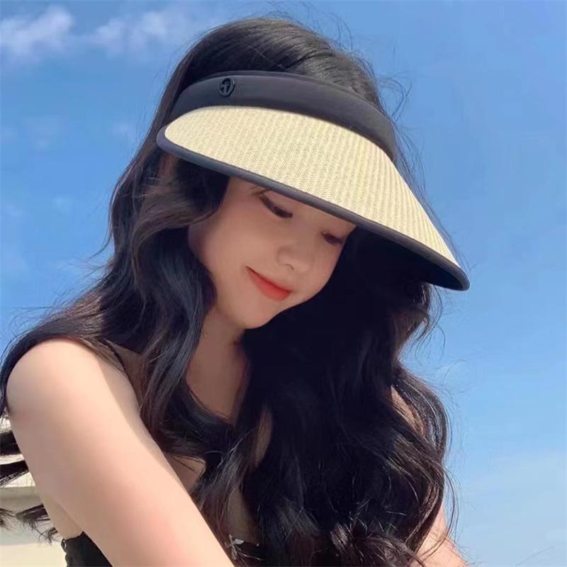 

New sunscreen hat women s empty top UV protection sun hat foldable UV straw hat face cover sun hat One Size