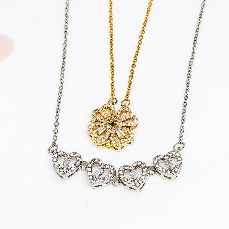 2 Styles Women Necklaces Shining Full Cubic Zircon Love Heart Pendant Choker Necklaces Jewelry Cute Event Party Event Accessory Cool Foldable