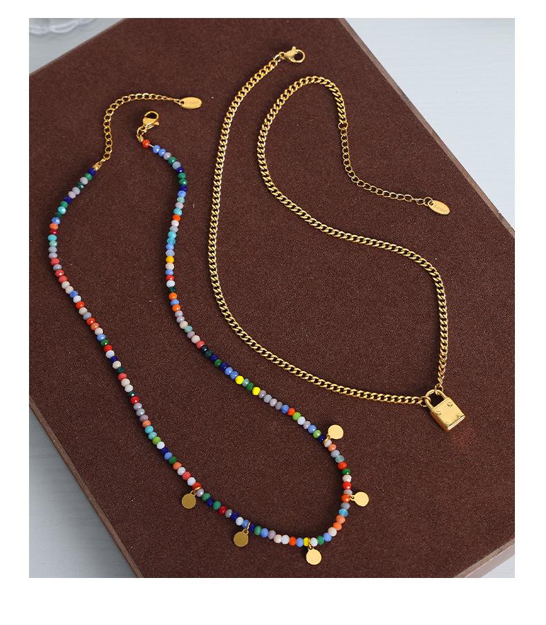 Dopamine Beaded Round Pendant Necklace: Titanium Steel Temperament Lock Chain