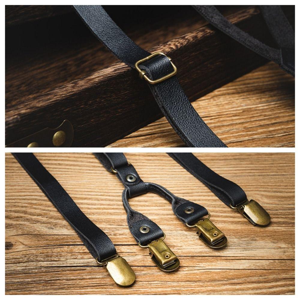 Retro Suspenders for Men Black Suspender Clip Simple Leather Suspenders  Business