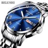 BELUSHI Herrenuhr Edelstahl Top Qualität Luxus Druckknopf Versteckte Schließe Wasserdicht Leuchtend Datum Woche Sport Armbanduhren