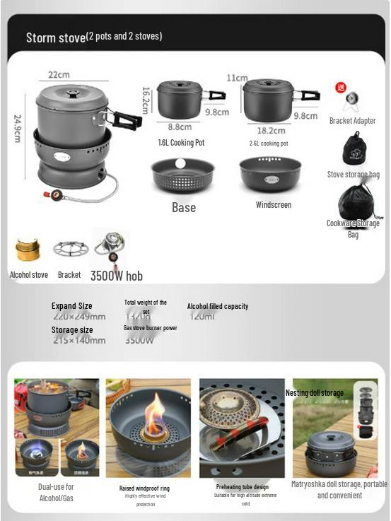 Bulin Storm Dual-Use Portable Windproof Outdoor Stove - Ideal for Picnics, Tea Brewing, and Rice Cooking with Nesting Storage.