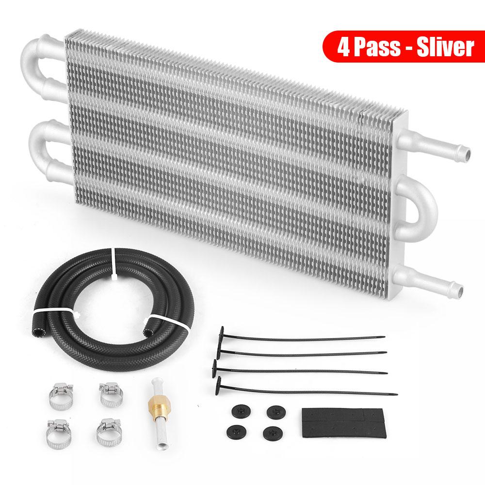 4 Row 6 Row 8 Row Universal Aluminum Remote Transmission Oil Cooler Auto-Manual Radiator Converter Kit 4 Row Silver