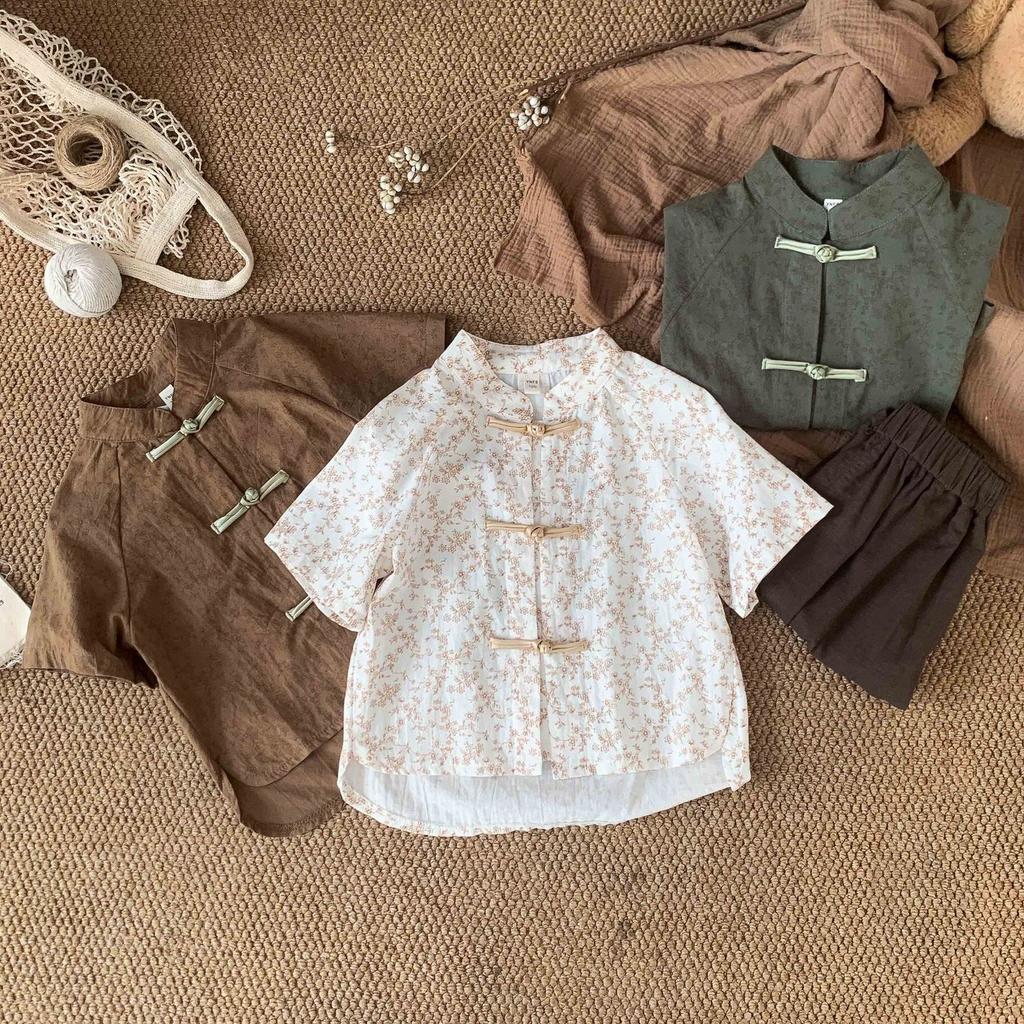 Summer Children's Short Sleeved Shorts Set Cool Tang Style Hanfu Outfit