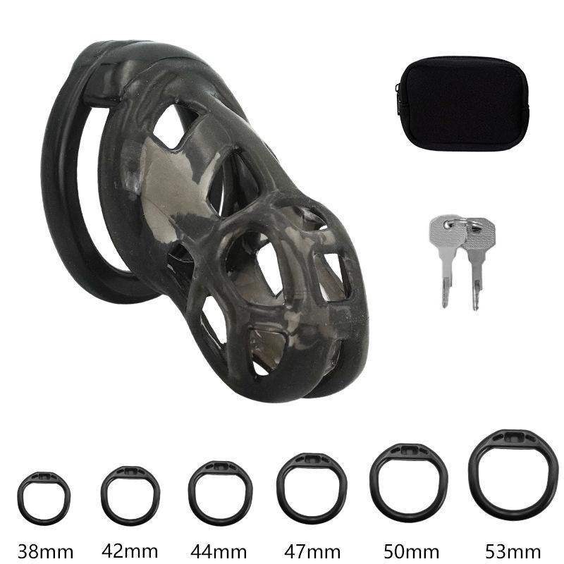 With 5 Size Cock Rings Penis Soft Silicone Chastity Cage Device Anti-Cheating Penis Lock Restraints for Men Discreet Sex Toy 18+