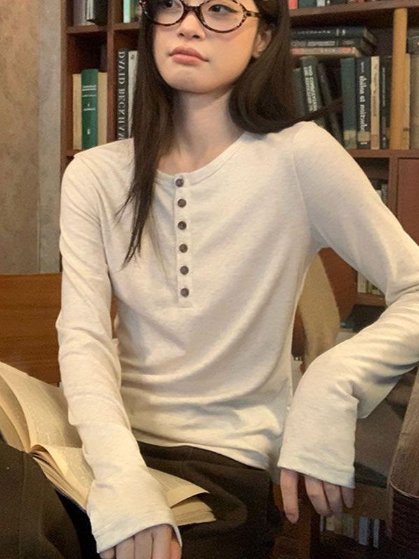 Autumn/Winter Pure Desire Spicy Girl Cotton Long-Sleeve Slimming T-shirt - Women's Versatile Flattering Top