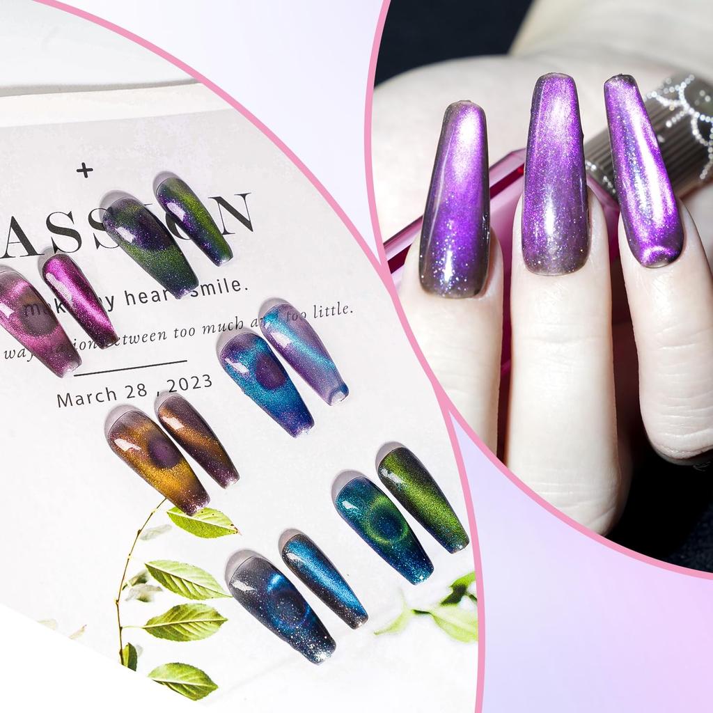 Biutee Magnetic Nail Gel Nail Cat Eye with Fine Diamond Dazzling Shine Polish, 6-Pack, Effect, 8ML, Magnet, Glitter, Gel, (997)