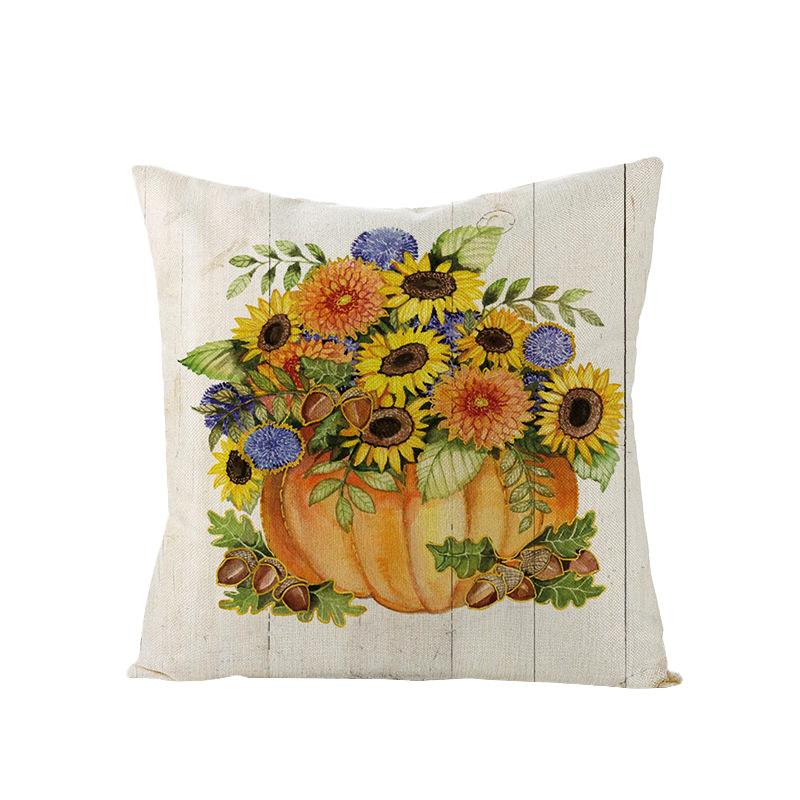 Thanksgiving Cushion Cover Pumpkin Print Harvest Polyester Cushion Cover Office Sofa Cushion Cover